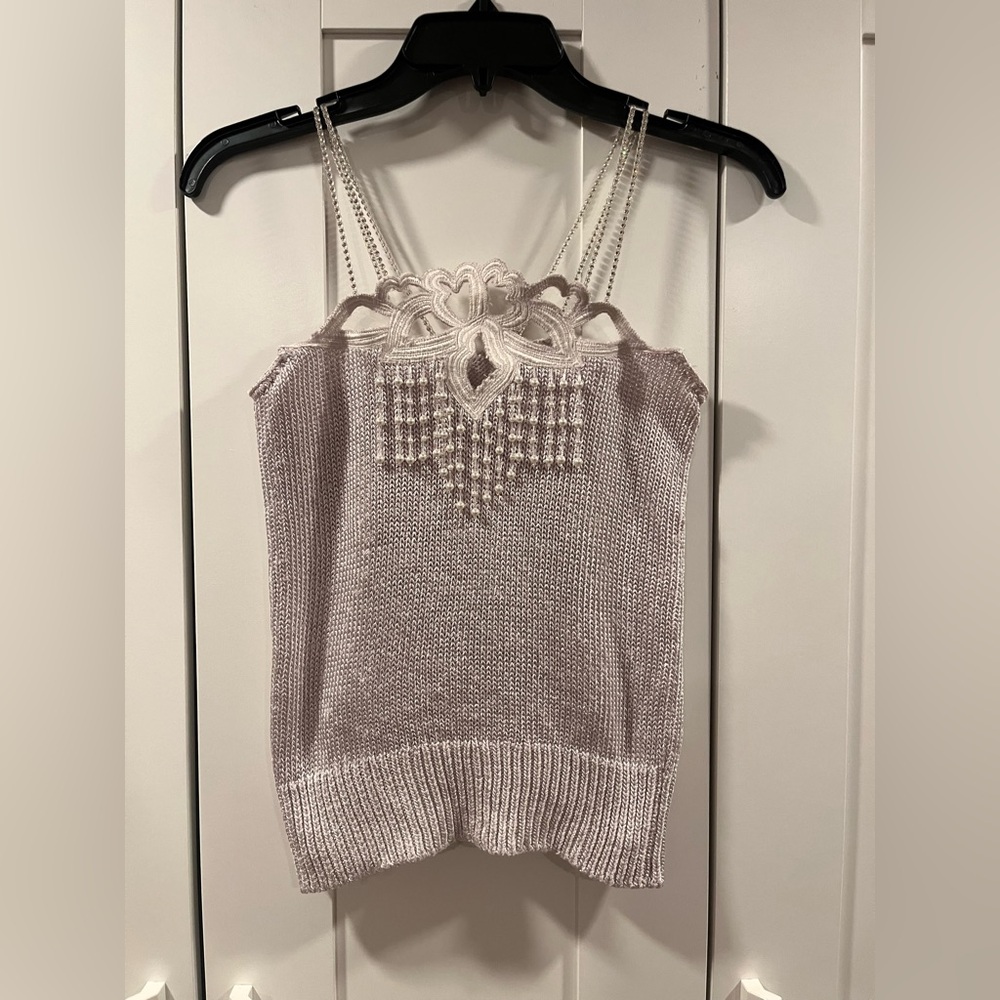 Hand Knit Tank Top with Bead Embellishments and Rhinestone Straps Boutique